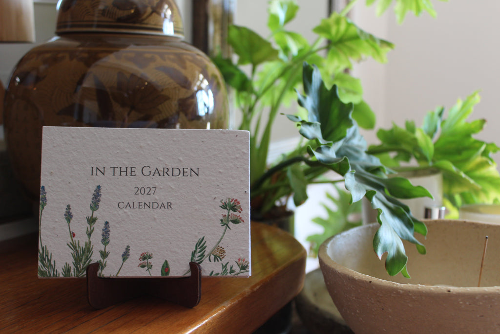 In the Garden 2027 Calendar with sustainable timber stand